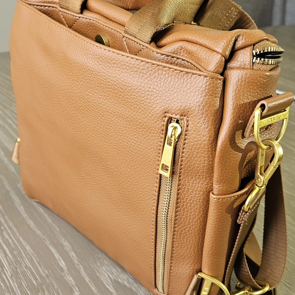 Fawn Design Mini Diaper Bag Backpack Brown Vegan Leather Gold Hardware